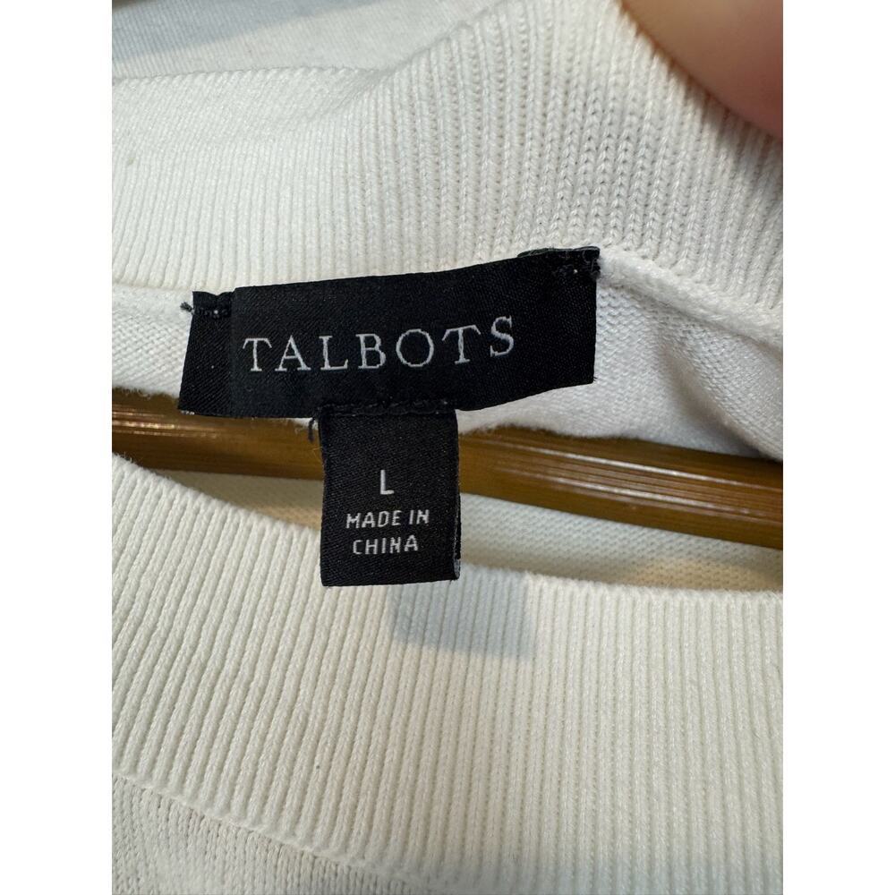 Talbots Cream Floral‎ Print Short Sleeve Knit Sweater Large Spring Wild Flowers - Picture 4 of 5
